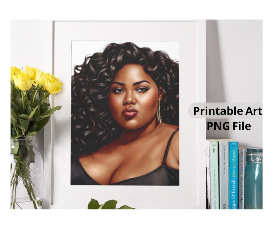 Black Woman PNG, Printable Art, Instant Downloads, Melanin Wall Art, Black Illustration, PlusSize Digital Art, Curvy Woman Poster, Clip Art