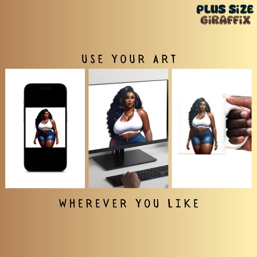 Curvy Woman SVG, Jean Shorts, Black Printable AI Art, Instant Download, Sexy Plus Size Wall Art, PNG Clipart, Cricut Print Then Cut