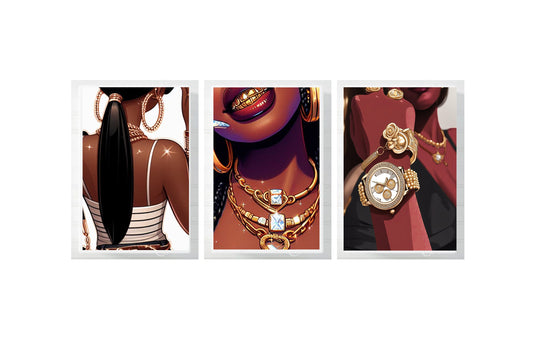Luxury Girl Printable Poster Set, African American PNG, Wall Art Bundle, Feminine Black Rich Woman Boss, Instant Download, Gallery Wall Set