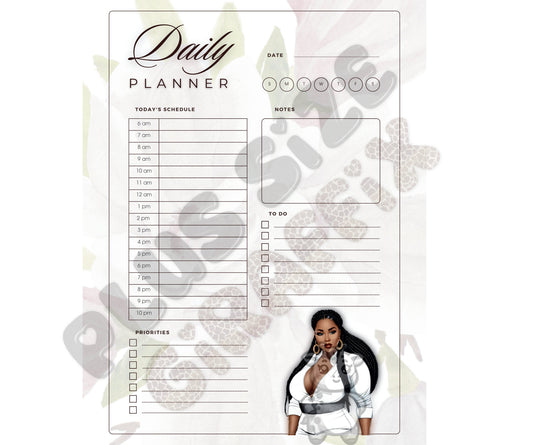 Plus Size Black Girl Planner Page, Minimalistic Printable Planner, Digital Daily Planner, To Do List, Productivity Planner, African American