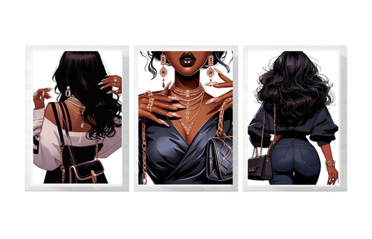 Luxury Black Girl Printable Wall Art Set, Fancy House Decor, Poster Bundle, Black Woman PNG, Instant Download, Feminine Art, Diva Lady Art