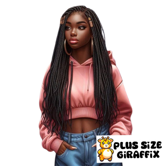 Young Braided Black Woman PNG, Printable Art, Black Girl Art, Cute Wall Art, Clipart, Pretty in Pink Black Girl, Melanin AI Art, Sublimation