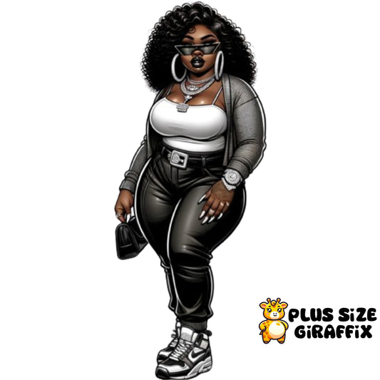 Printable Black Girl Wall Art, Afro Black Woman SVG, Sexy Plus Size Art, Chubby Girl, Curvy Woman Clipart, Plus Size Black Girl AI Art, PNG