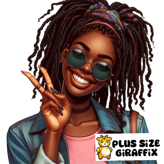 Beautiful Black Woman with Dreads and Sunglasses PNG, Instant Download Boho Art Print, AI Art, Black Girl Clipart, Positive Black Art, Peace