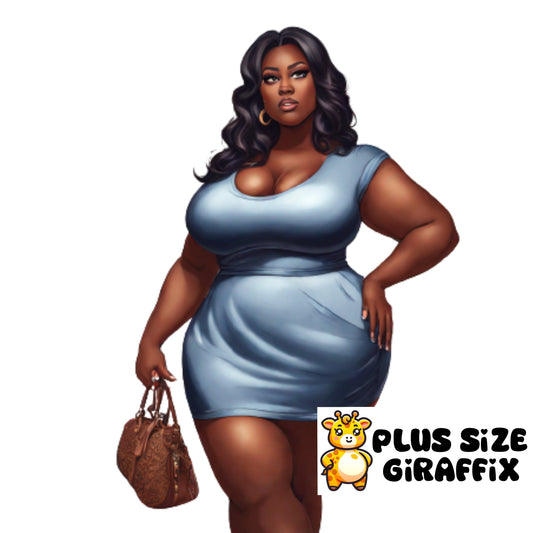 Curvy Black Woman Blue Dress SVG,  Printable Wall Art, Instant Download, Sexy Plus Size Poster, Melanin Wall Art, Diva Wall Art Illustration