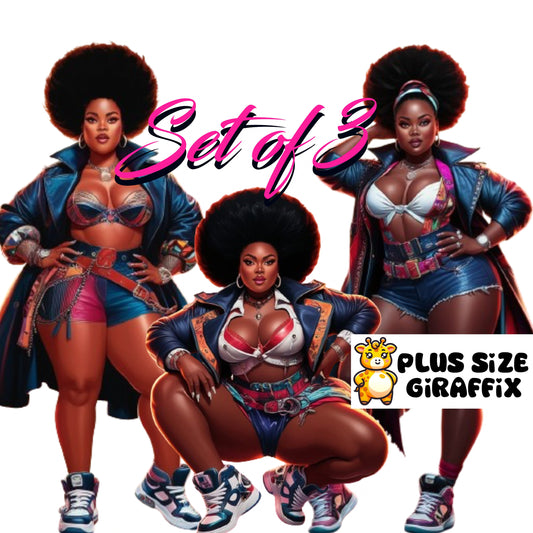 Curvy Black Afro Women Art Prints, Sexy Chubby Digital PNG Set, Printable Wall Art Bundle, Instant Download, Afrogirl Clipart, BBW Art, SVG