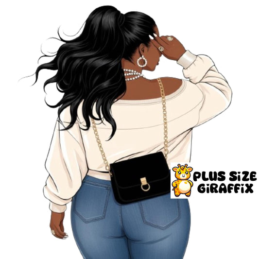 Big Sexy Black Woman Wearing Cream Sweater, Print at Home BBW Art, Instant Download poster, Sexy Plus Size Wall Art, Curvy Black Woman PNG