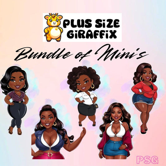 Curvy Black Women PNG Set of 5, Sexy Chubby Girls, Digital png, Printable Wall Art Bundle, Instant Download, Black Afro Clipart, BBW Art, AI