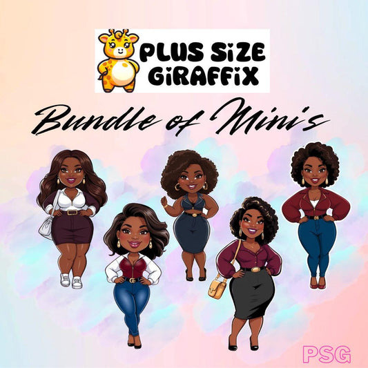 Set of 5 Curvy Black Women PNG, Sexy Chubby Afro Girls, Digital png, Printable Wall Art Bundle, Instant Download, Black Clipart, BBW Art, AI