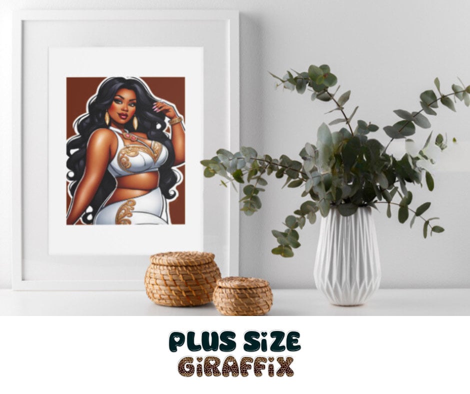 Beautiful Black Woman Digital Art, AI Art, Plus Size Wall Art, Self Love, Body Positivity, Curvy Woman Clipart, Plus Size Fancy Brown Girl