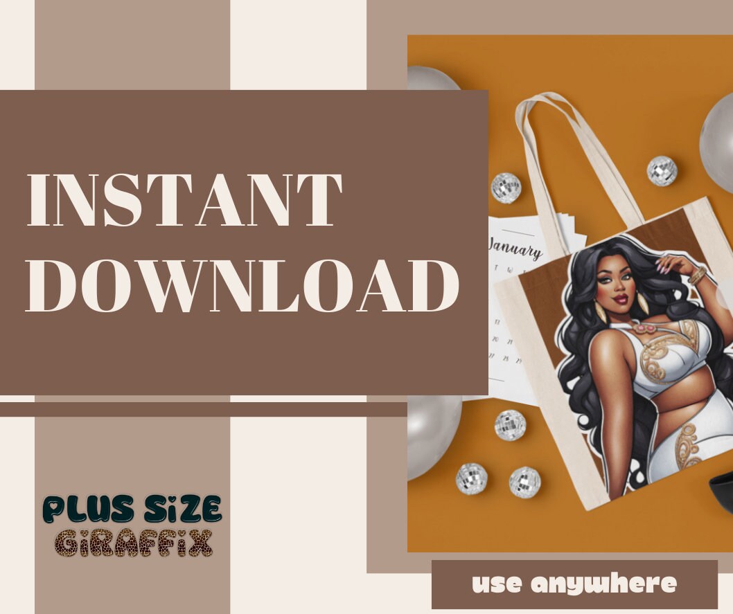 Beautiful Black Woman Digital Art, AI Art, Plus Size Wall Art, Self Love, Body Positivity, Curvy Woman Clipart, Plus Size Fancy Brown Girl