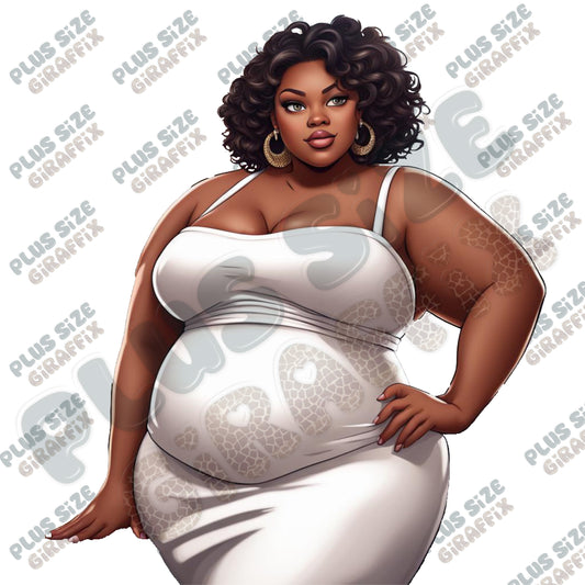 Beautiful black woman wearing sexy white dress, Print at home Art, Instant Download poster, Sexy Plus Size Wall Art, curvy black woman png