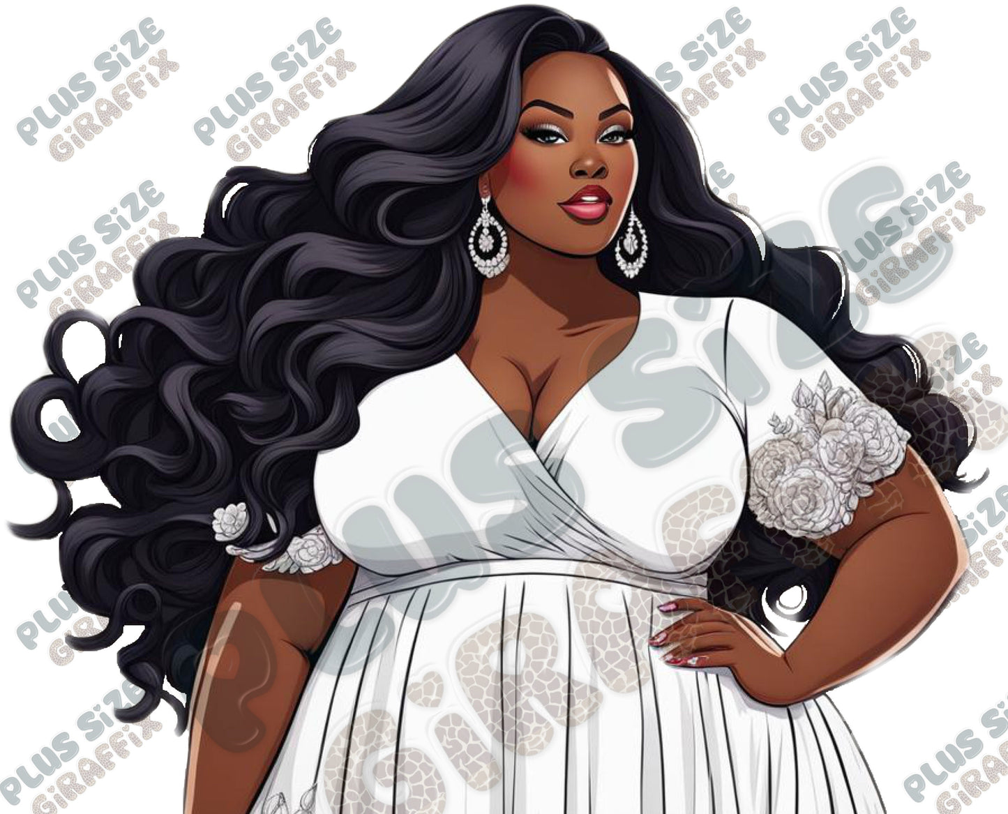 Beautiful Black Bride Digital Art, AI Art, PNG, Plus Size Wall Art, Self Love, Body Positivity, Curvy Woman Clipart, Plus Size Black Girl