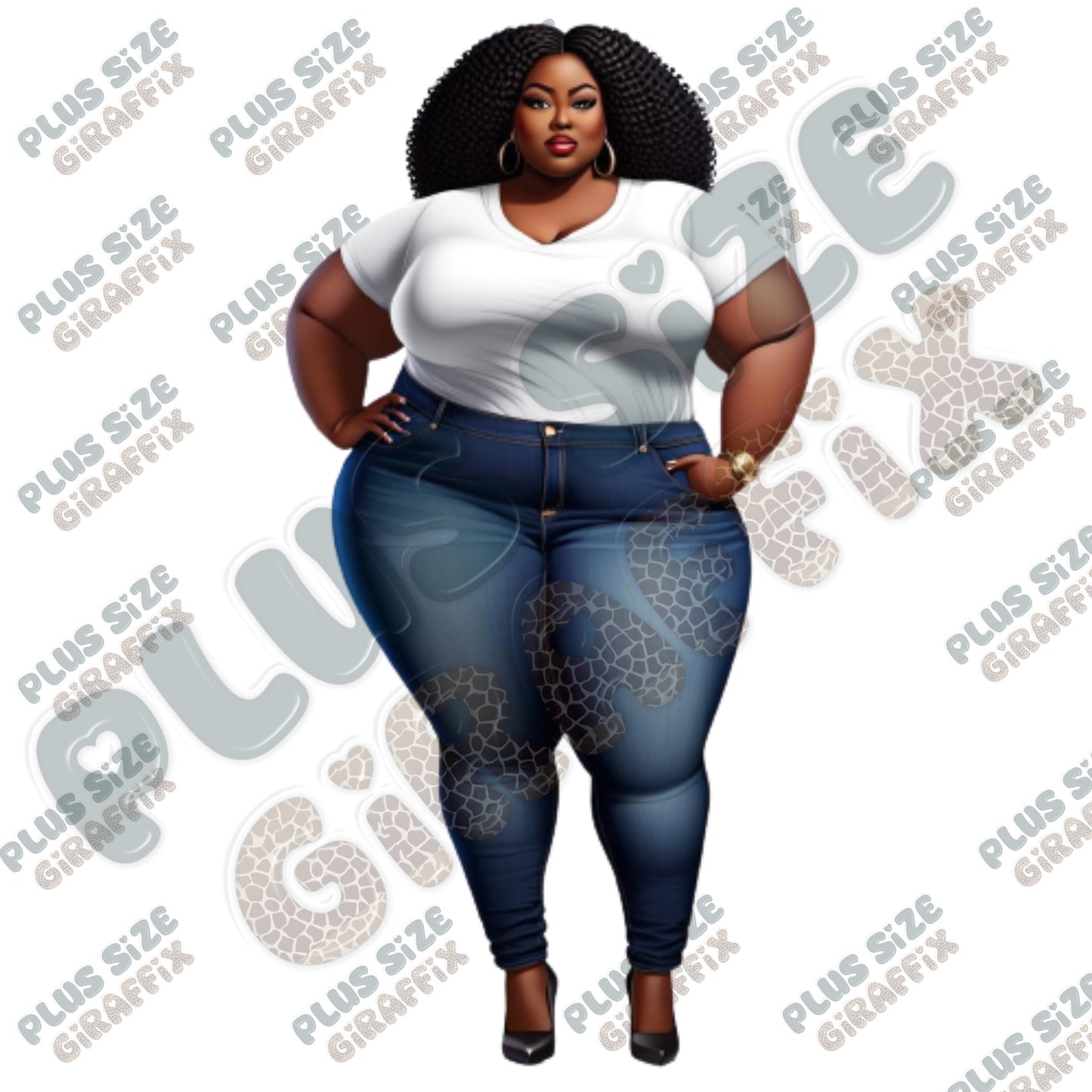 Black Printable AI Art, Instant Download, Sexy Plus Size Wall Art, Thick Woman, BBW Logo, PNG Clipart, Cricut Print Then Cut, Affordable Art