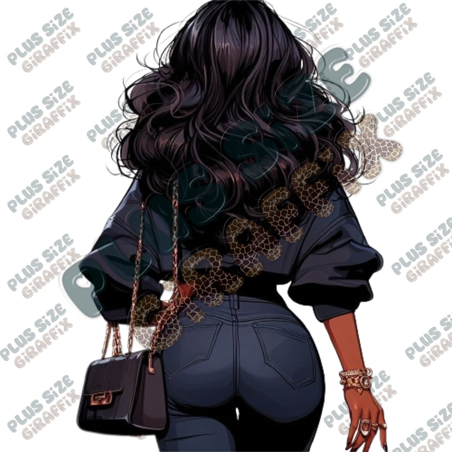 Black Girl Printable Wall Art, Fashion Woman Wearing Blue Jeans and Purse PNG file, Instantly Downloadable Digital Planner Clipart