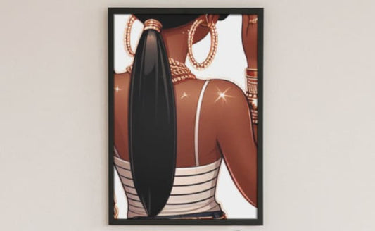 Luxury Girl Clipart, Gold Jewelry and Ponytail, Black Girl Art, Black Woman Gift, Smart Pretty Successful Black Woman, Printable Wall Art