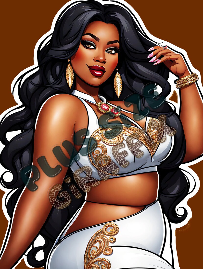 Beautiful Black Woman Digital Art, AI Art, Plus Size Wall Art, Self Love, Body Positivity, Curvy Woman Clipart, Plus Size Fancy Brown Girl