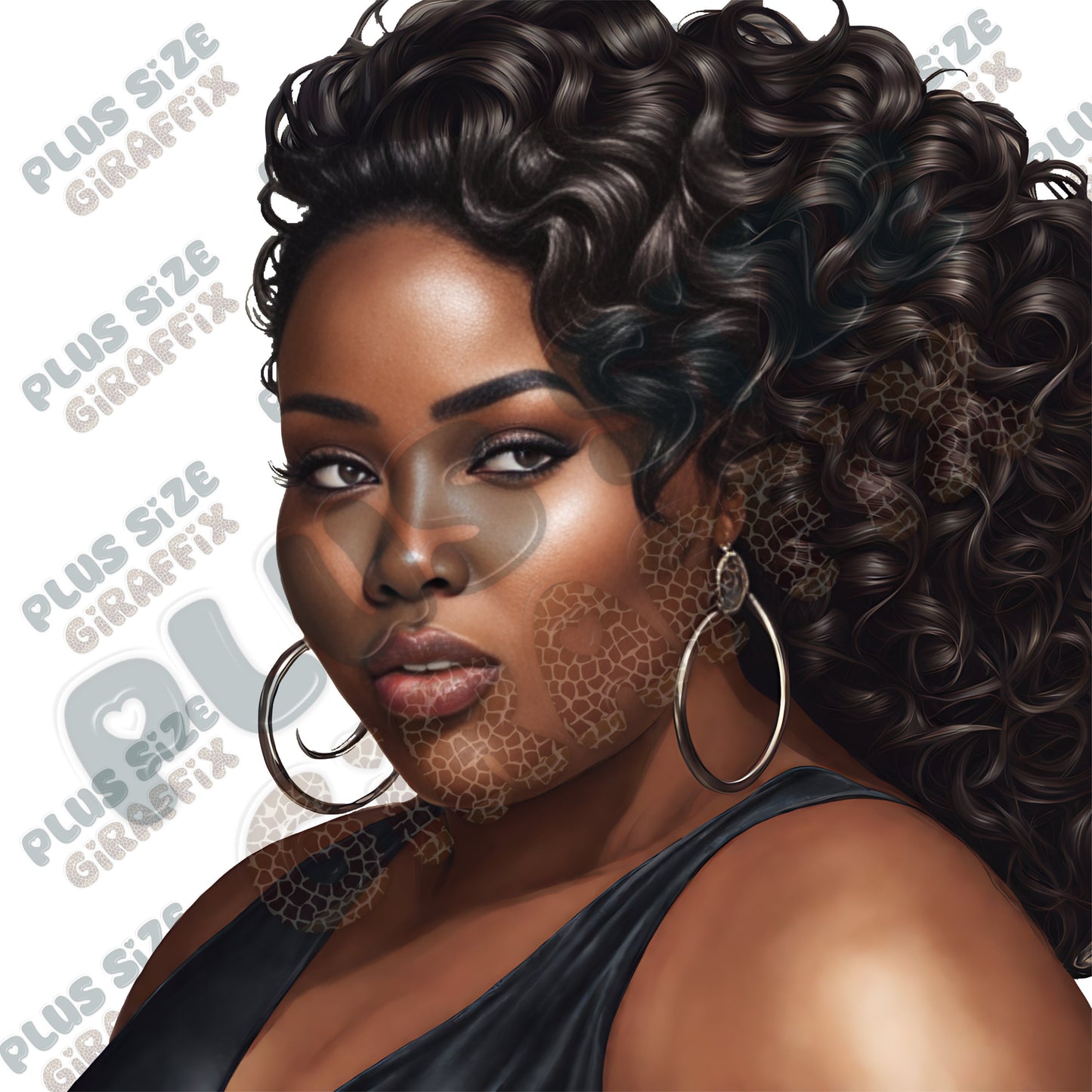 Black Woman Black Dress PNG Poster Art, Plus Size Wall Art, Digital Illustration, Instant Download, Affordable Wall Art, Curvy Woman Clipart