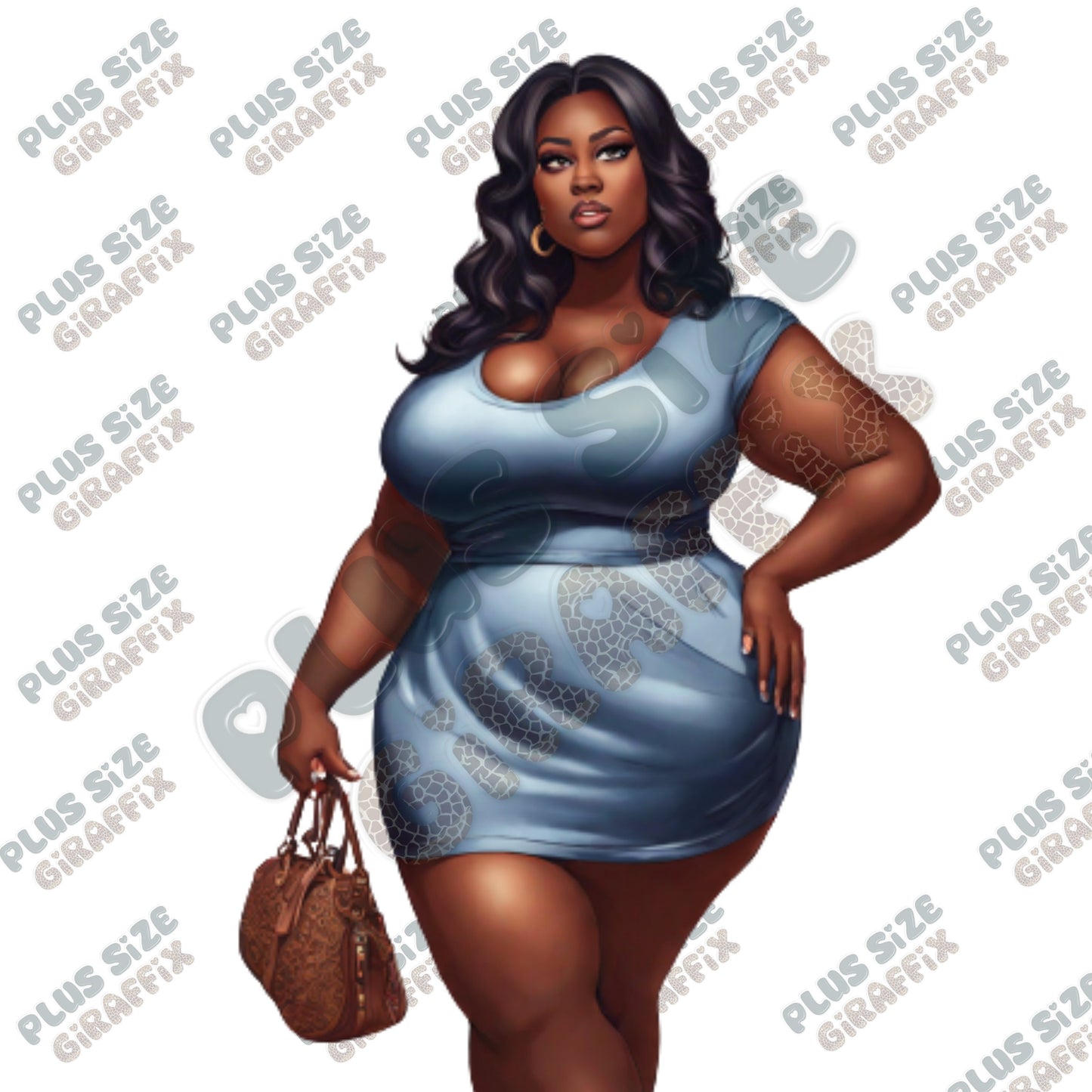 Black Woman Blue Dress Printable Wall Art, Instant Download, Sexy Plus Size Poster, Melanin Wall Art, Diva Wall Art Illustration, Curvy Girl