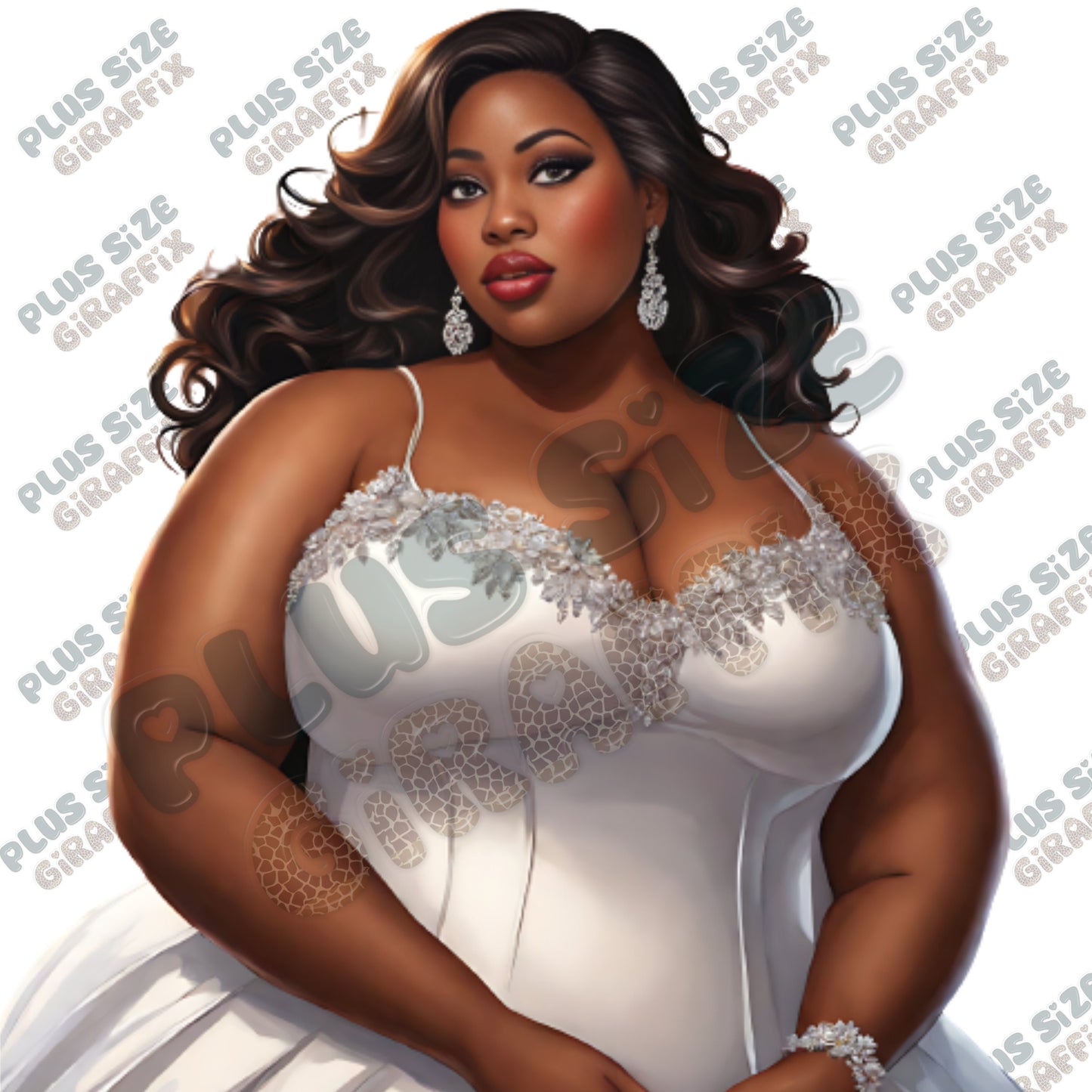 Black Woman White Wedding Dress Wall Art, Printable Art, Instant Download, Plus Size Clipart, Plus Size Black Girl Illustration, Black Art